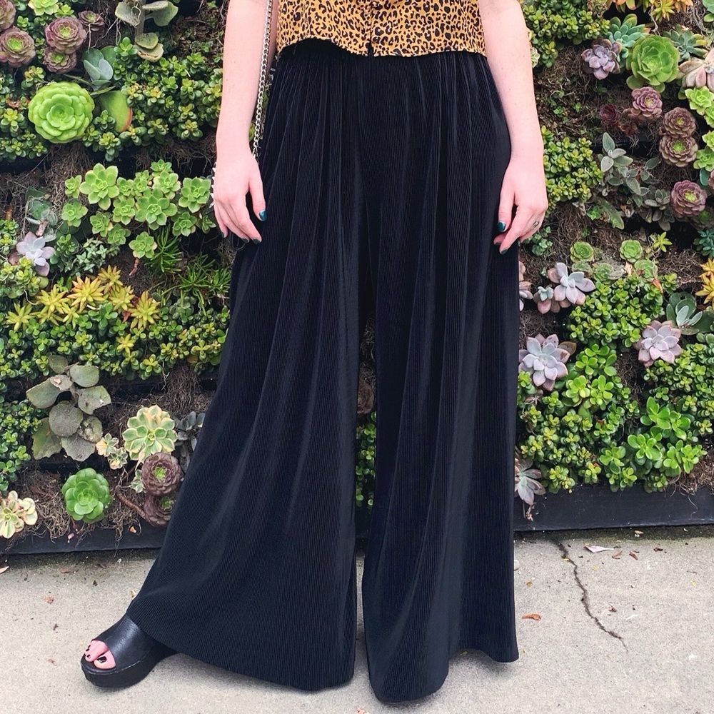 Vintage Kristen Paige Black Wide Leg Pleated High Waist Pants Size Medium